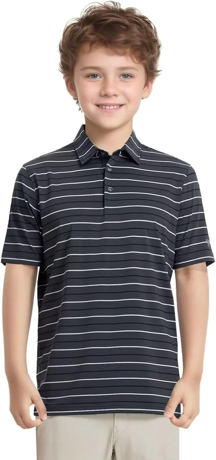 M MAELREG Boys Polo Shirt Short Sleeve Performance Moisture Wicking Dry fit Casual Striped Golf Shirts for Boys