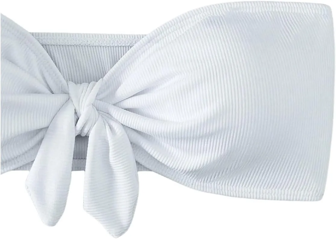 MakeMeChic Women's Bandeau Bikini Top Knot Front Strapless Swimsuit Bathing Tops