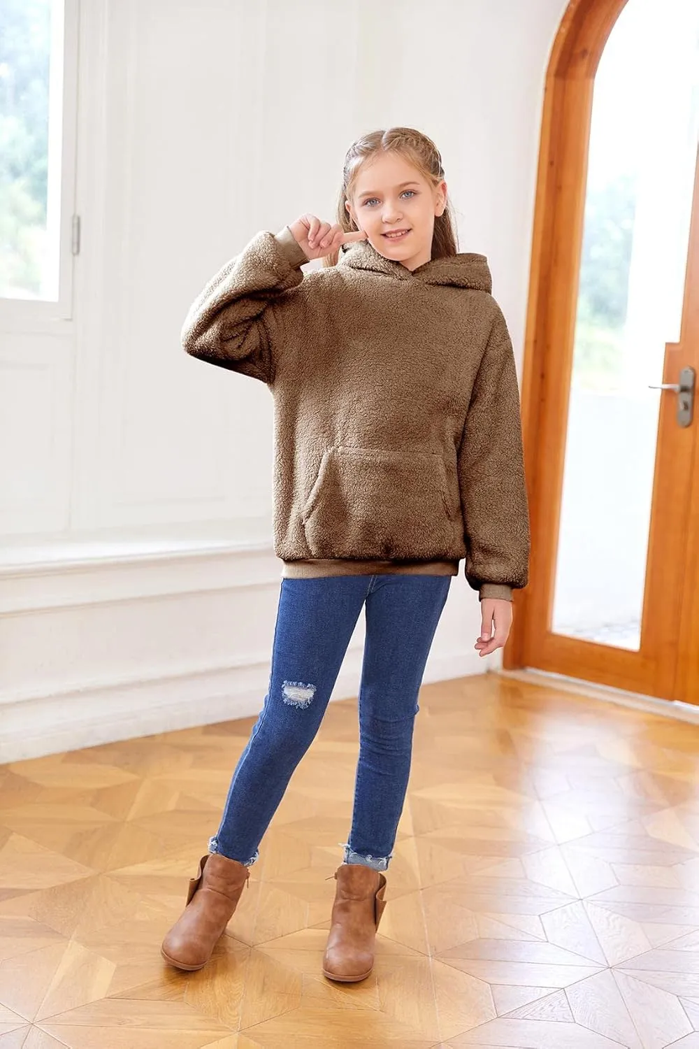 Makkrom Boys Girls Sherpa Hoodies Fleece Hoodie Pullover Outfits for Kids