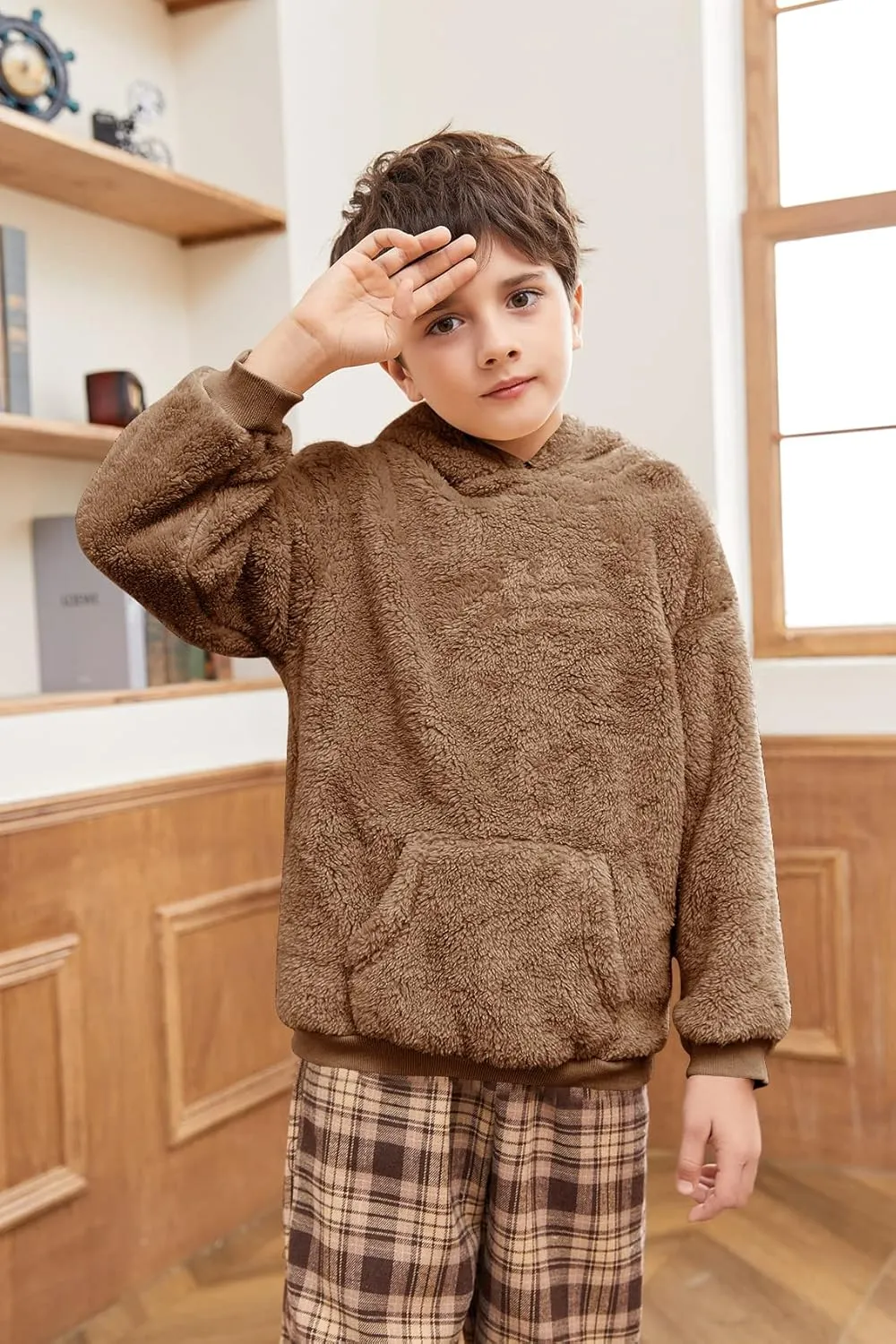 Makkrom Boys Girls Sherpa Hoodies Fleece Hoodie Pullover Outfits for Kids