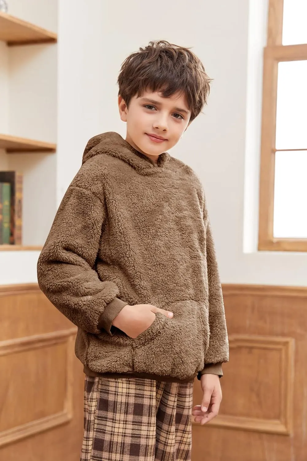 Makkrom Boys Girls Sherpa Hoodies Fleece Hoodie Pullover Outfits for Kids