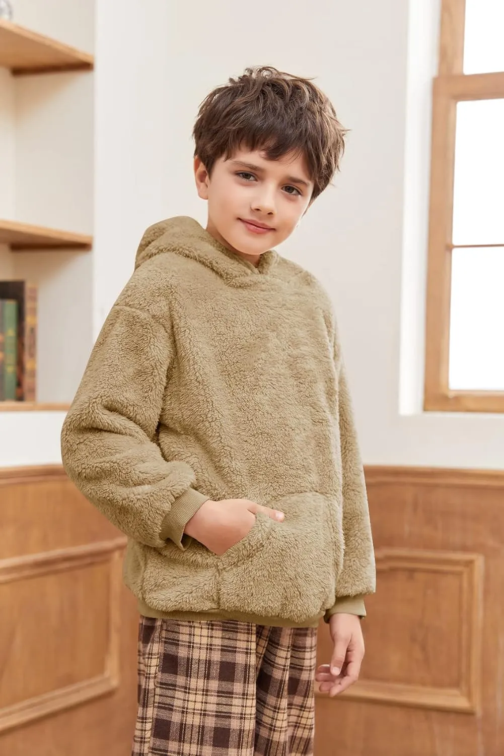 Makkrom Boys Girls Sherpa Hoodies Fleece Hoodie Pullover Outfits for Kids