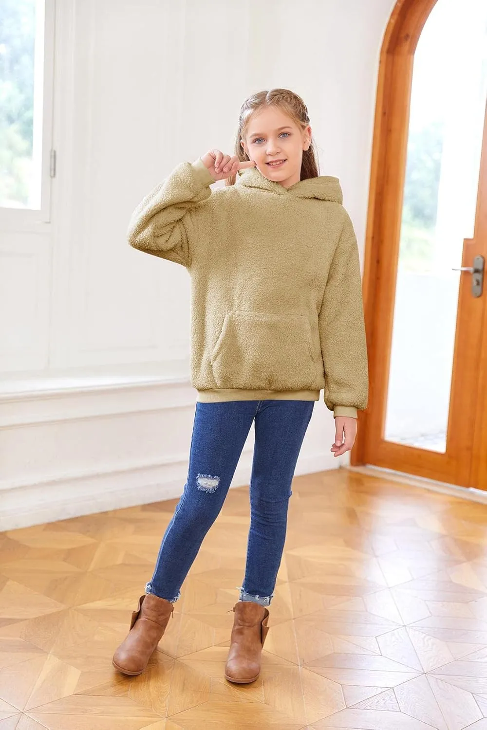 Makkrom Boys Girls Sherpa Hoodies Fleece Hoodie Pullover Outfits for Kids
