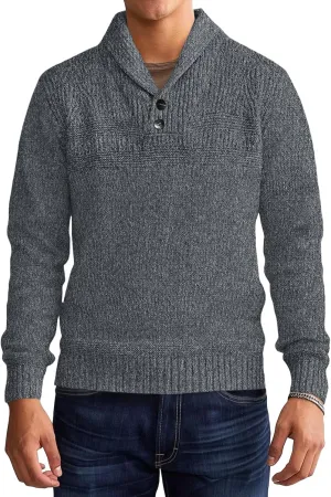 Makkrom Mens Shawl Collar Sweater Cable Knit Pullovers Casual Fall Winter Button Long Sleeve Classic Dress Sweater