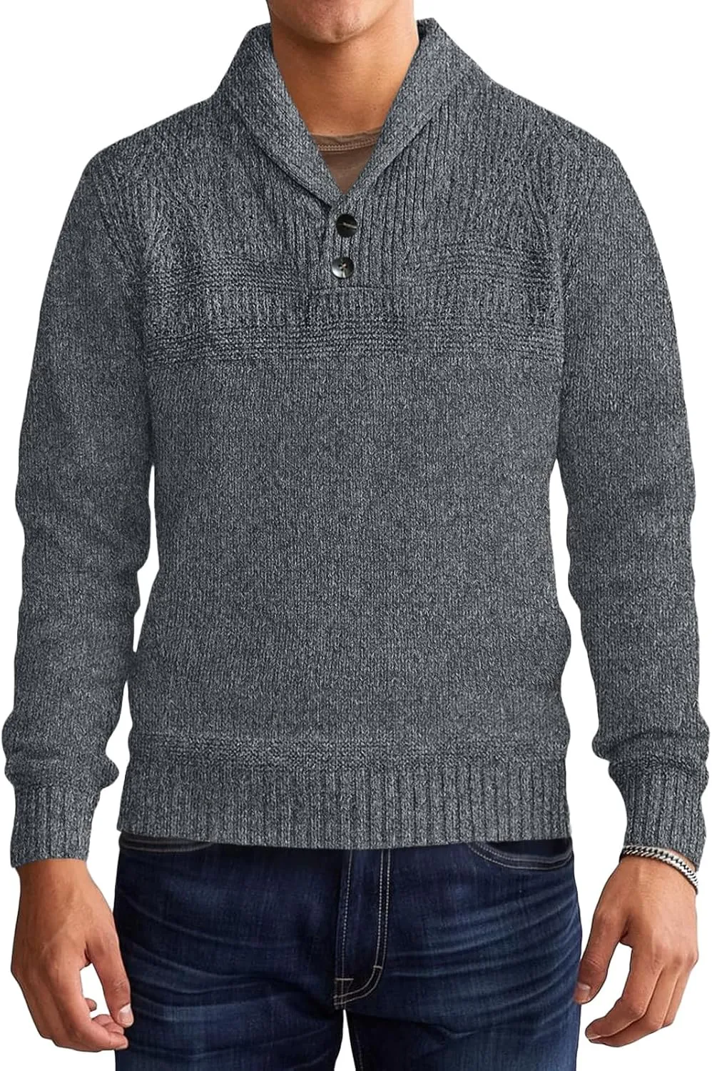 Makkrom Mens Shawl Collar Sweater Cable Knit Pullovers Casual Fall Winter Button Long Sleeve Classic Dress Sweater