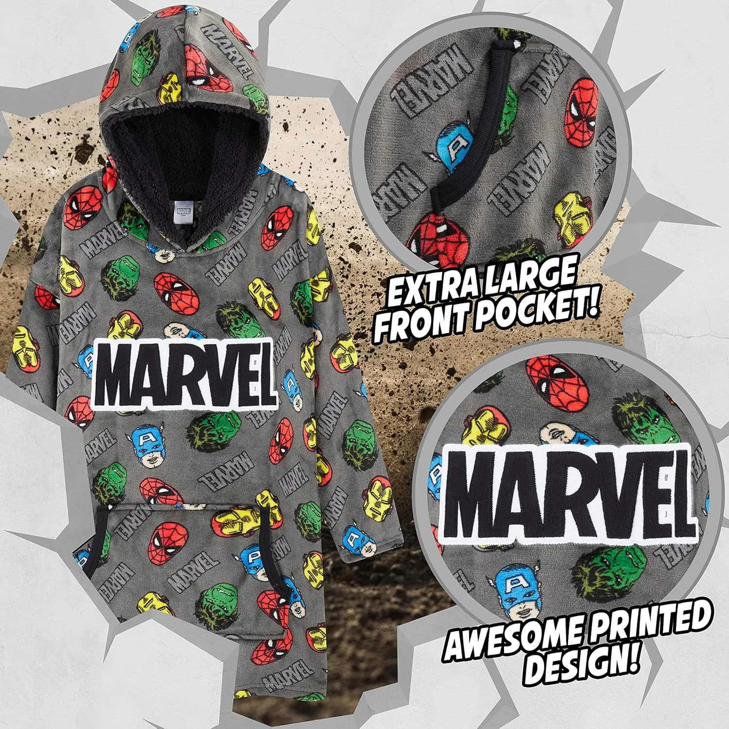 Marvel Iron Man Blanket Hoodie for Kids Cozy Fleece Avengers Wearable Blanket
