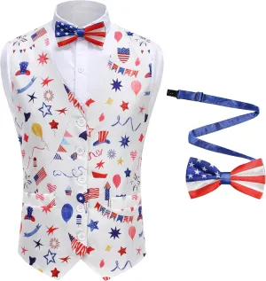 Men 4th of July Independence Day Vest Patriotic Top American Flag Suit Vest