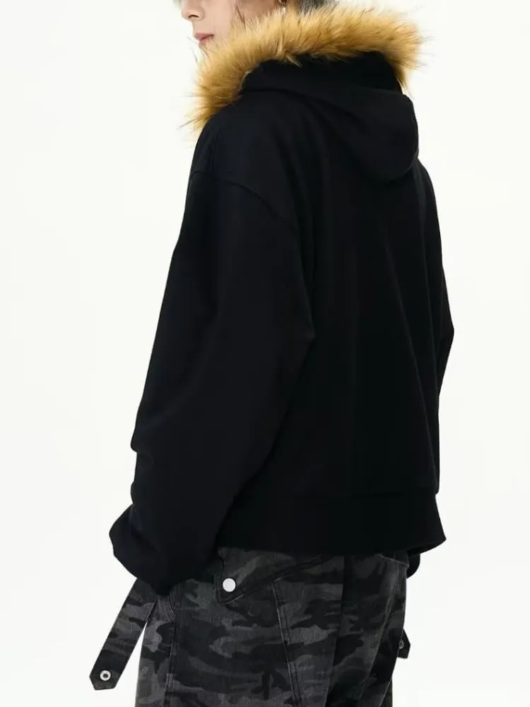 Men Hoodie Zip Up Y2k Zip Up Hoodie Fur Hooded Jacket Warm Winter Coat for Men with Hood Fur Collar Streetwear