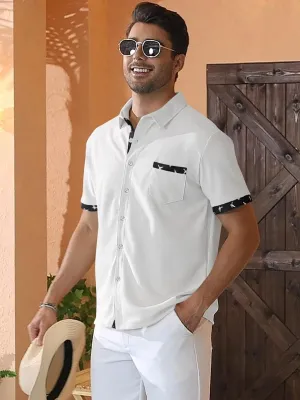 Men's Casual Short Sleeve Button Down Shirt - Summer Beach Wedding with Pocket