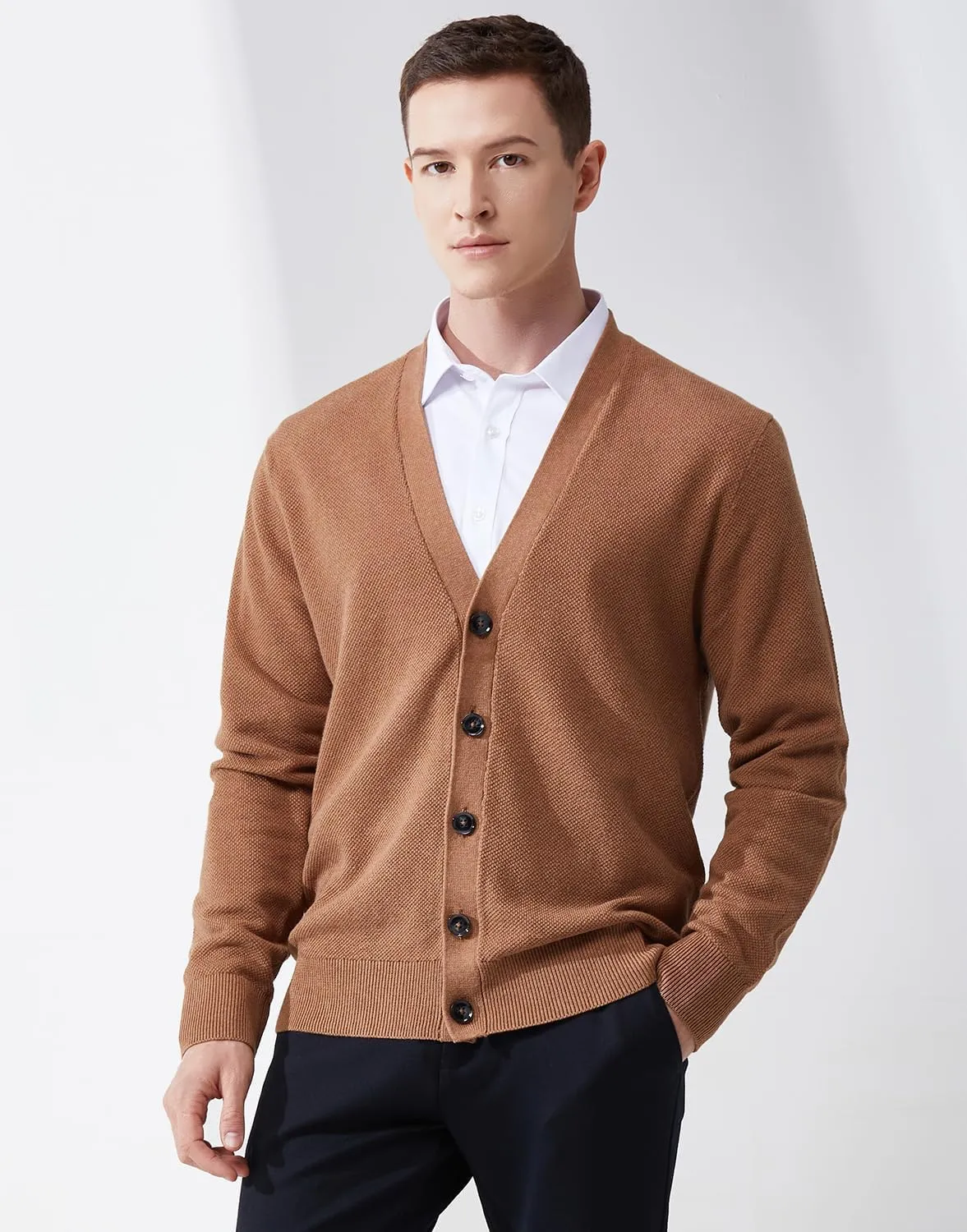Mens Casual Slim Fit Vneck Long Sleeve Button Down Cardigan Sweater