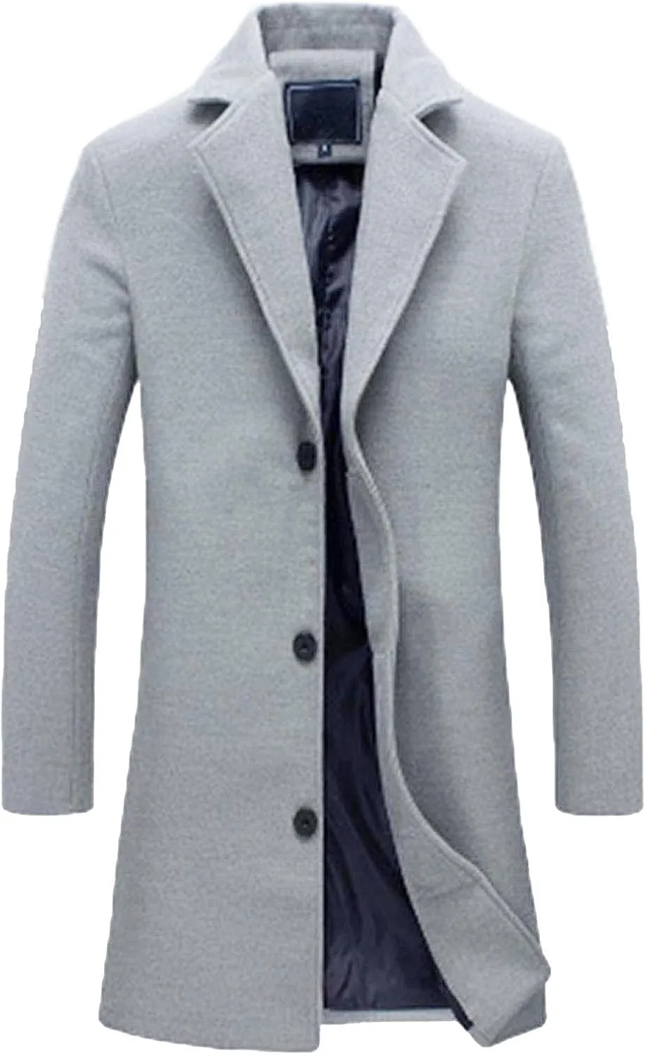 Mens Double Breasted Trench Coat Notched Collar Long Jacket Wool Blend Pea Coat Smart Casual Business Overcoat Big&Tall