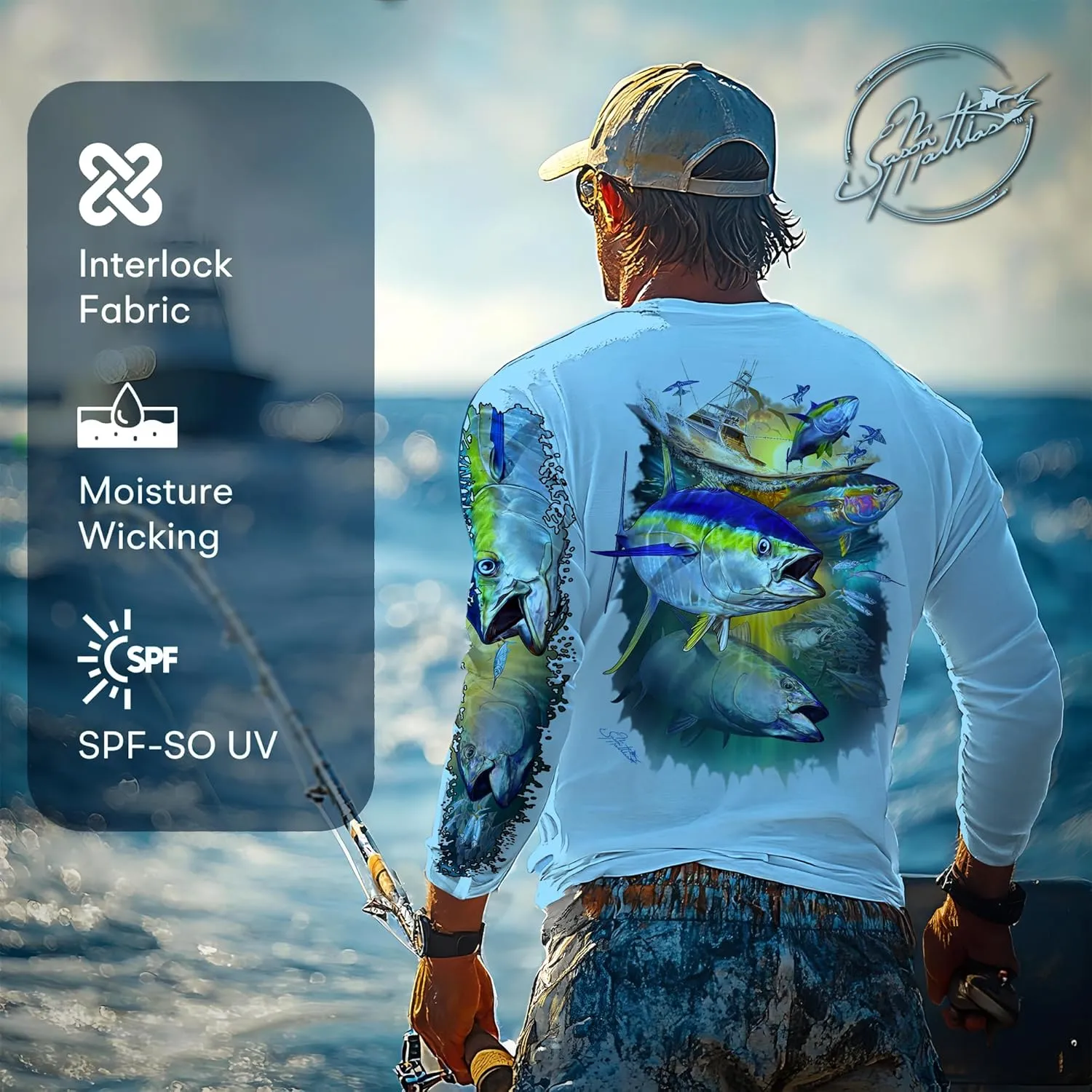 Mens Fishermens Tuna Slam Comfortable Fishing Shirt-UPF 50  Xtreme-Tek Interlocking Fabric, Quick-Dry, Ideal for Anglers