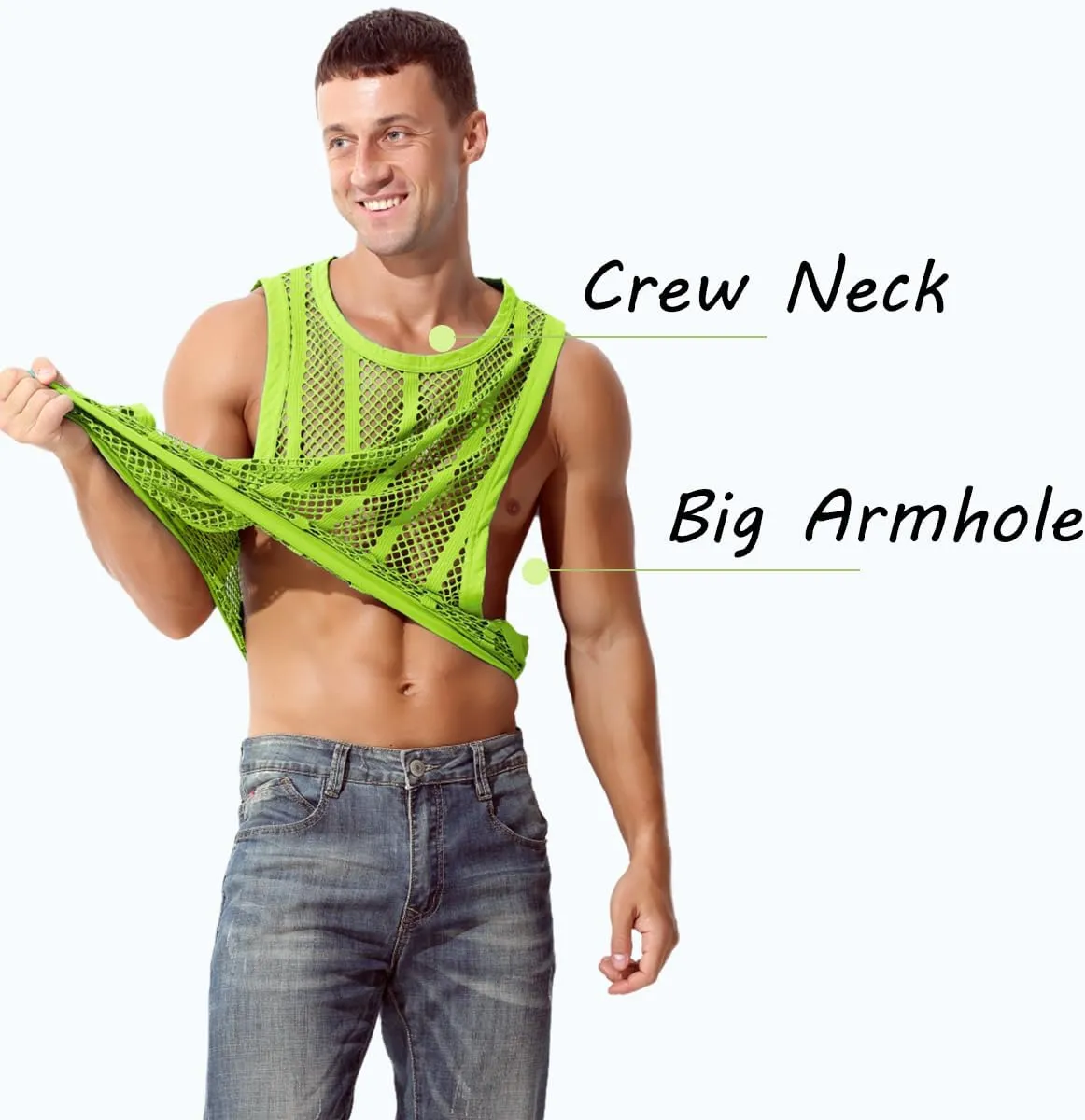 Mens Fishnet Tank Top Mesh Vest See Through Breathbale Sleeveless Shirts