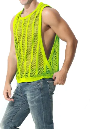 Mens Fishnet Tank Top Mesh Vest See Through Breathbale Sleeveless Shirts