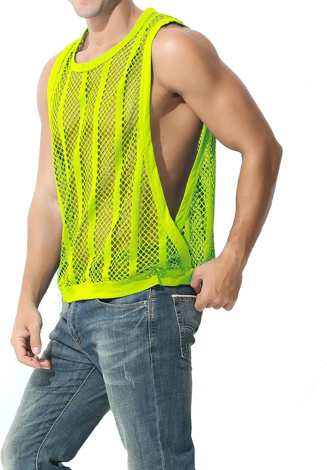 Mens Fishnet Tank Top Mesh Vest See Through Breathbale Sleeveless Shirts