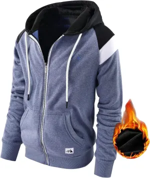 Men's Full Zip Fleece Hoodie zippered Color Block hooded slim Fit Long Sleeve Lightweight Sweatshirt