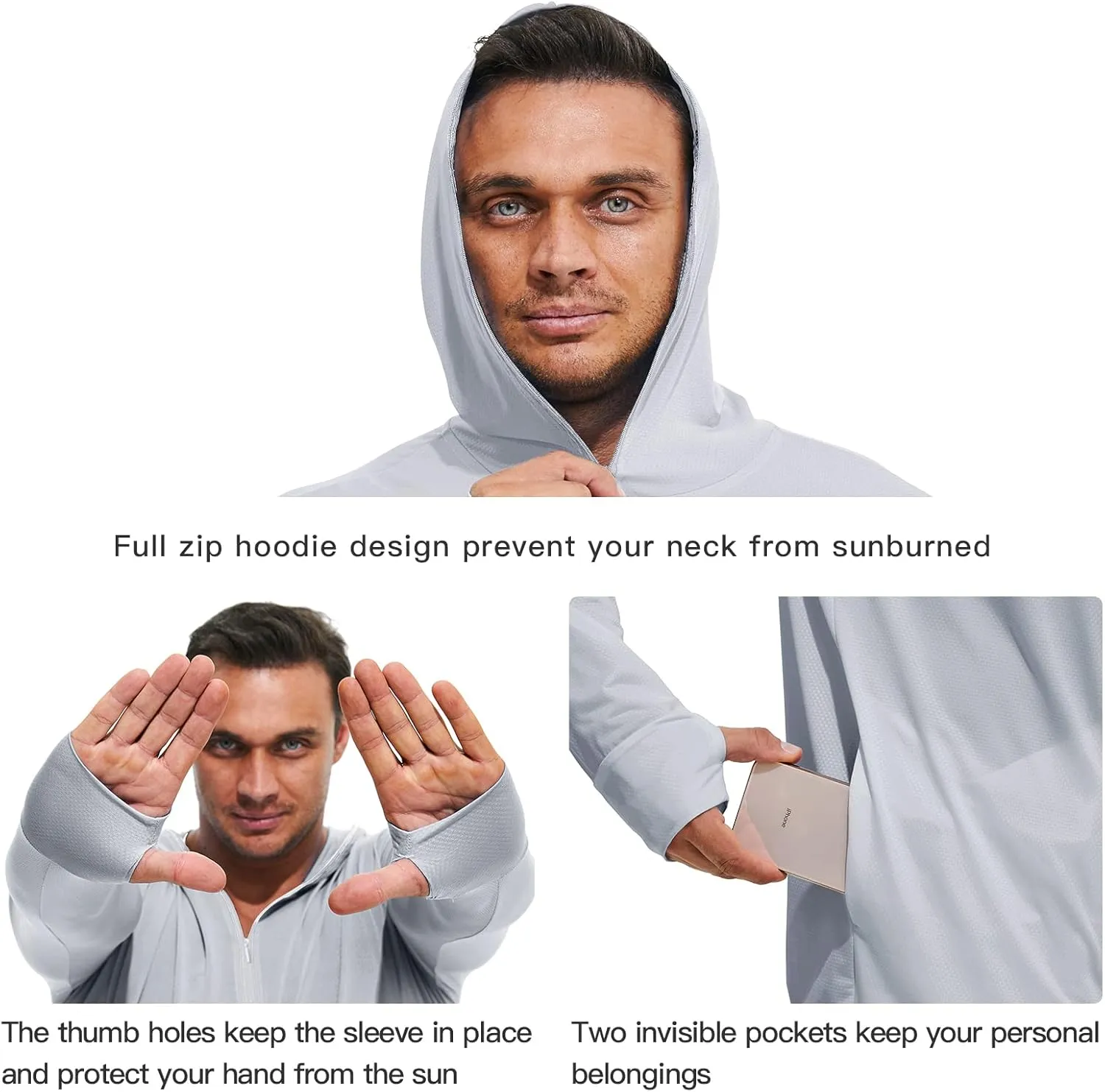 Men's Full Zip UPF 50  Sun Protection Hoodie Long Sleeve Shirts with Pockets Light Jacket Lightweight Hoodies for Men