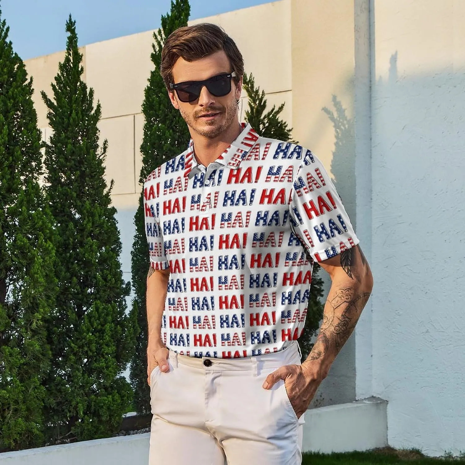 Men's Funny Golf Polo Shirts Short Sleeve Performance Golf Shirts Hawaiian Golf Polos for Summer