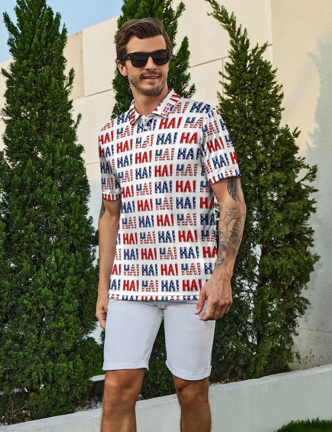 Men's Funny Golf Polo Shirts Short Sleeve Performance Golf Shirts Hawaiian Golf Polos for Summer