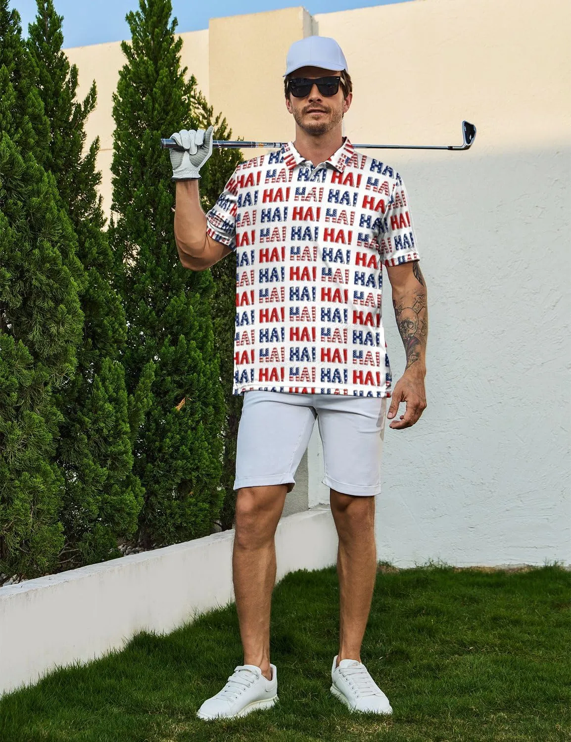 Men's Funny Golf Polo Shirts Short Sleeve Performance Golf Shirts Hawaiian Golf Polos for Summer
