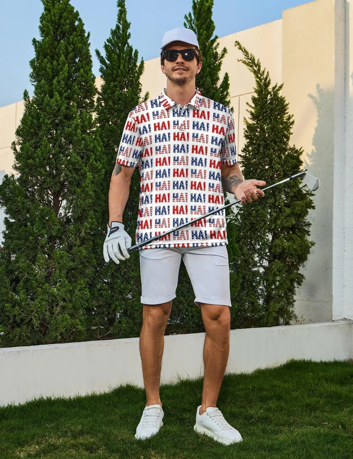 Men's Funny Golf Polo Shirts Short Sleeve Performance Golf Shirts Hawaiian Golf Polos for Summer