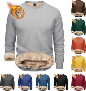 Men's Sherpa Lined Fleece Thick Sweatshirt Oversized Warm Crewneck Heavyweight Long Sleeve Pullover Winter Tops