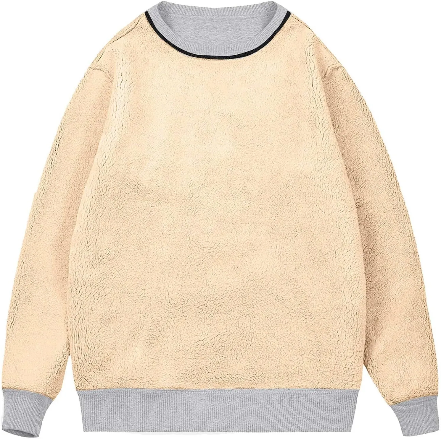 Men's Sherpa Lined Fleece Thick Sweatshirt Oversized Warm Crewneck Heavyweight Long Sleeve Pullover Winter Tops