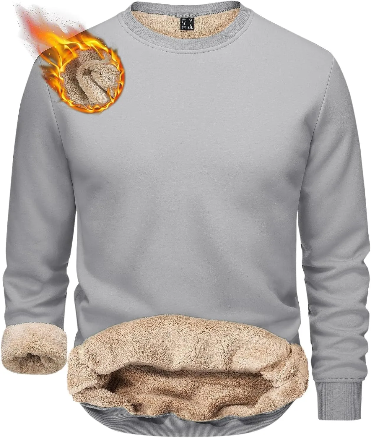 Men's Sherpa Lined Fleece Thick Sweatshirt Oversized Warm Crewneck Heavyweight Long Sleeve Pullover Winter Tops