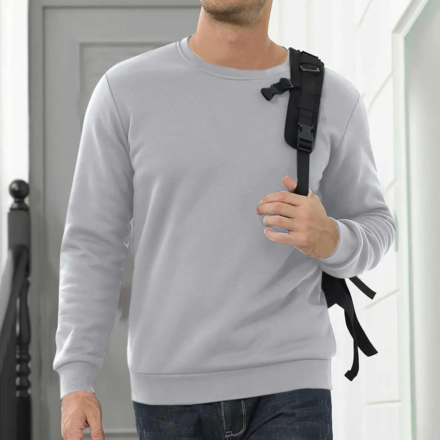Men's Sherpa Lined Fleece Thick Sweatshirt Oversized Warm Crewneck Heavyweight Long Sleeve Pullover Winter Tops