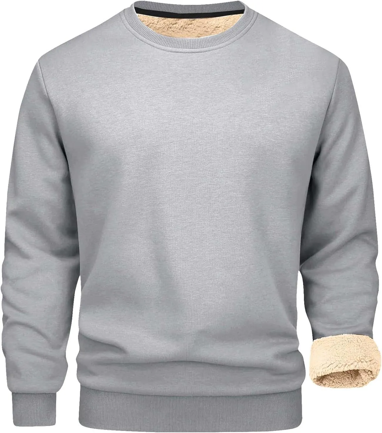 Men's Sherpa Lined Fleece Thick Sweatshirt Oversized Warm Crewneck Heavyweight Long Sleeve Pullover Winter Tops
