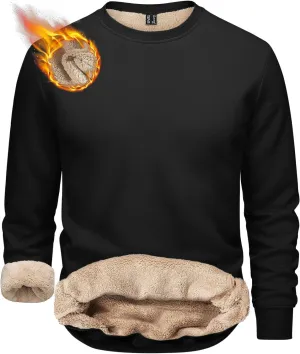 Men's Sherpa Lined Fleece Thick Sweatshirt Oversized Warm Crewneck Heavyweight Long Sleeve Pullover Winter Tops