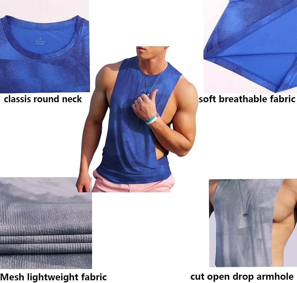 Men's Sleeveless Muscle Stringer Tank Top Cut Open Gym Training Bodybuilding Vest Shirts