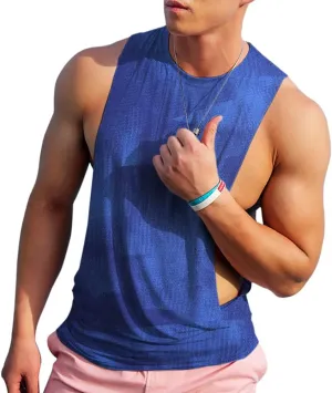 Men's Sleeveless Muscle Stringer Tank Top Cut Open Gym Training Bodybuilding Vest Shirts