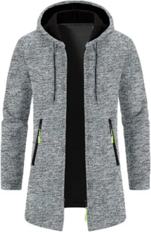 Mens Trench Coat Knit Hooded Jackets Business Casual Peacoat Mid Length Cardigan Oversized Windbreaker Winter Jacket