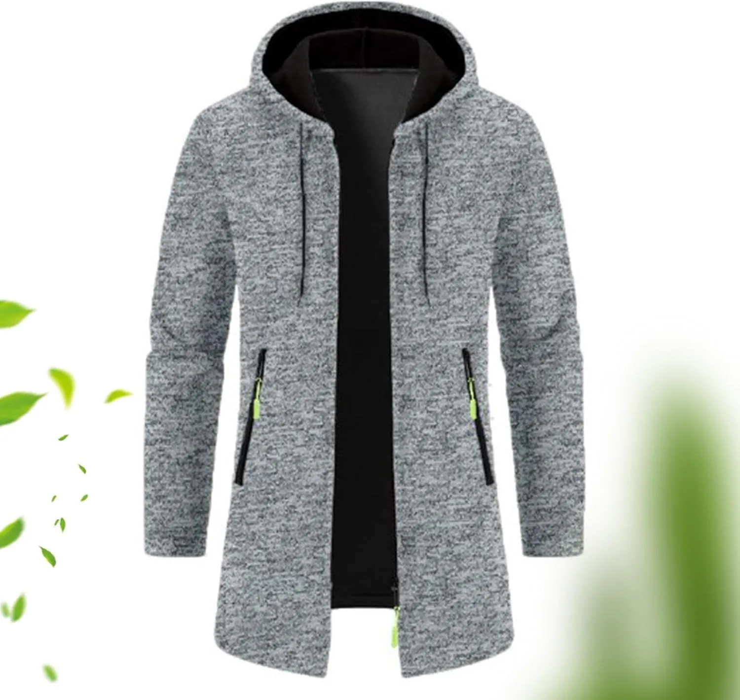 Mens Trench Coat Knit Hooded Jackets Business Casual Peacoat Mid Length Cardigan Oversized Windbreaker Winter Jacket