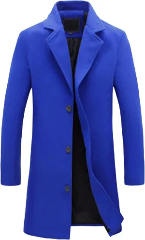 Men's Trench Coat Slim Fit Notch Lapel Single Breasted Top Coat Winter Warm Cotton Business Long Jacket Overcoat