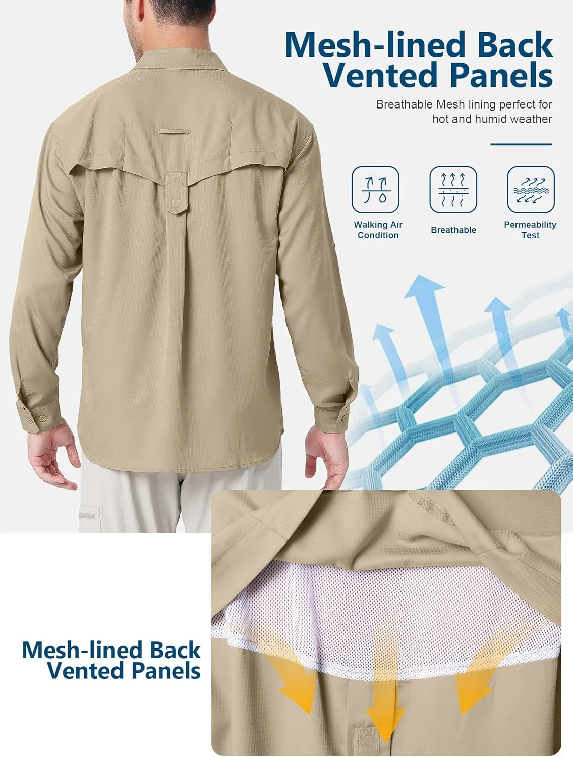 Men's UPF 50  UV Long Sleeve Sun SPF Protection Button Down Quick Dry Shirts Cooling Fishing Breathable for Safari Hiking