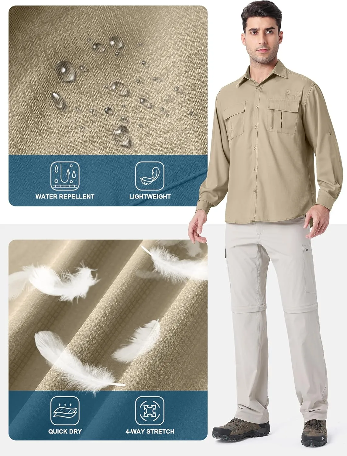 Men's UPF 50  UV Long Sleeve Sun SPF Protection Button Down Quick Dry Shirts Cooling Fishing Breathable for Safari Hiking
