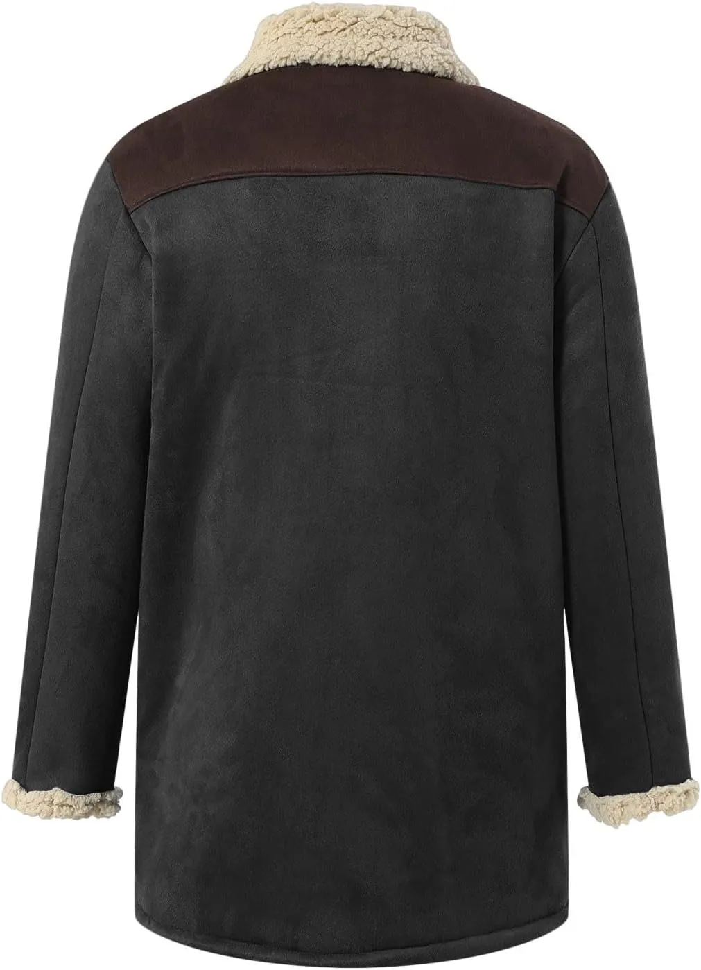 Mens Western Cowboy Jacket Distressed Suede Long Trench Coats Zip Up Sherpa Collar Faux Leather Outdoor Jacket