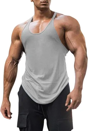 Mens Workout Tank Tops Fitness Bodybuilding Sleeveless Gym Muscle Stringer Shirts