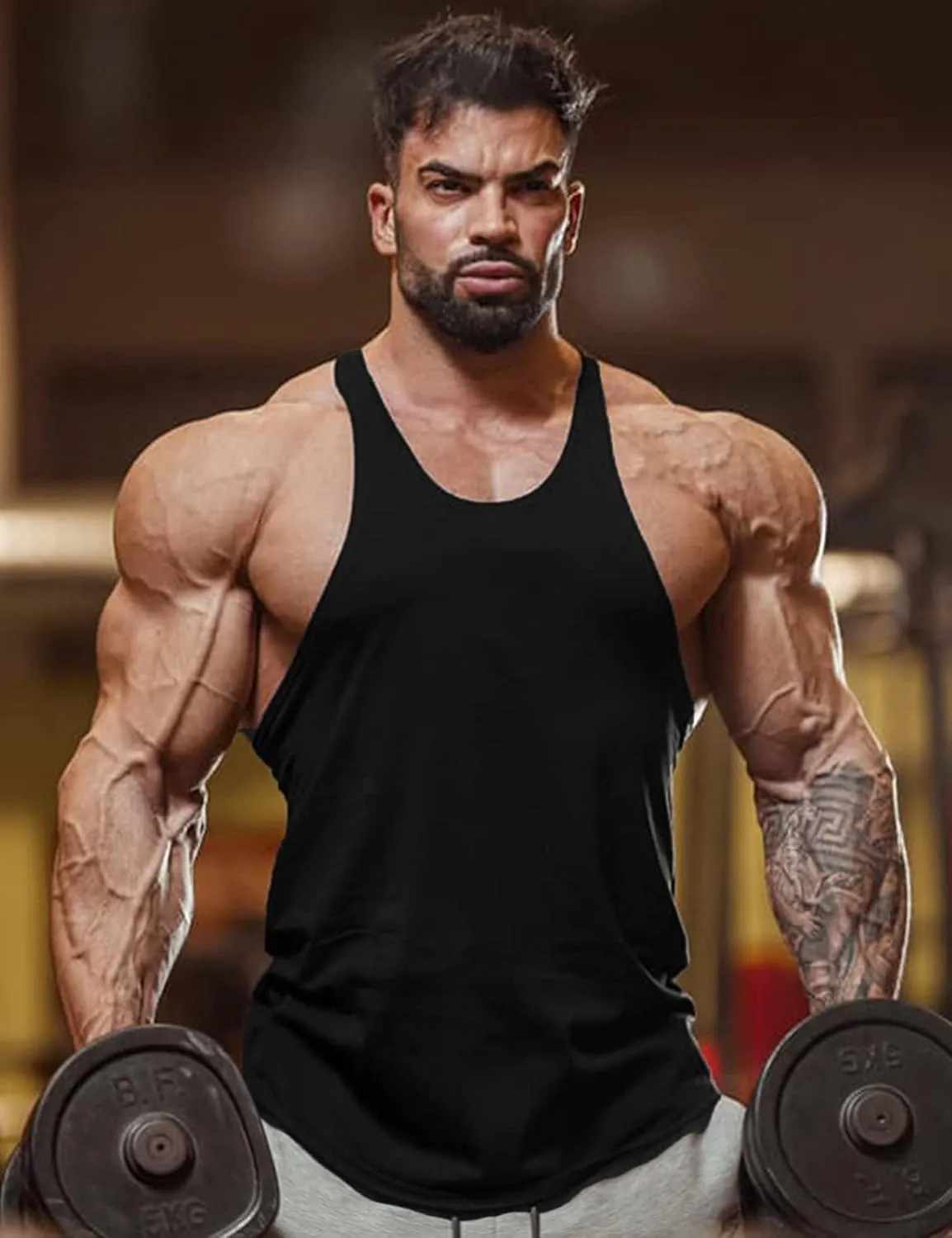 Mens Workout Tank Tops Fitness Bodybuilding Sleeveless Gym Muscle Stringer Shirts