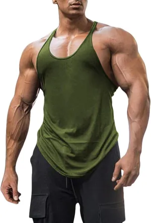 Mens Workout Tank Tops Fitness Bodybuilding Sleeveless Gym Muscle Stringer Shirts