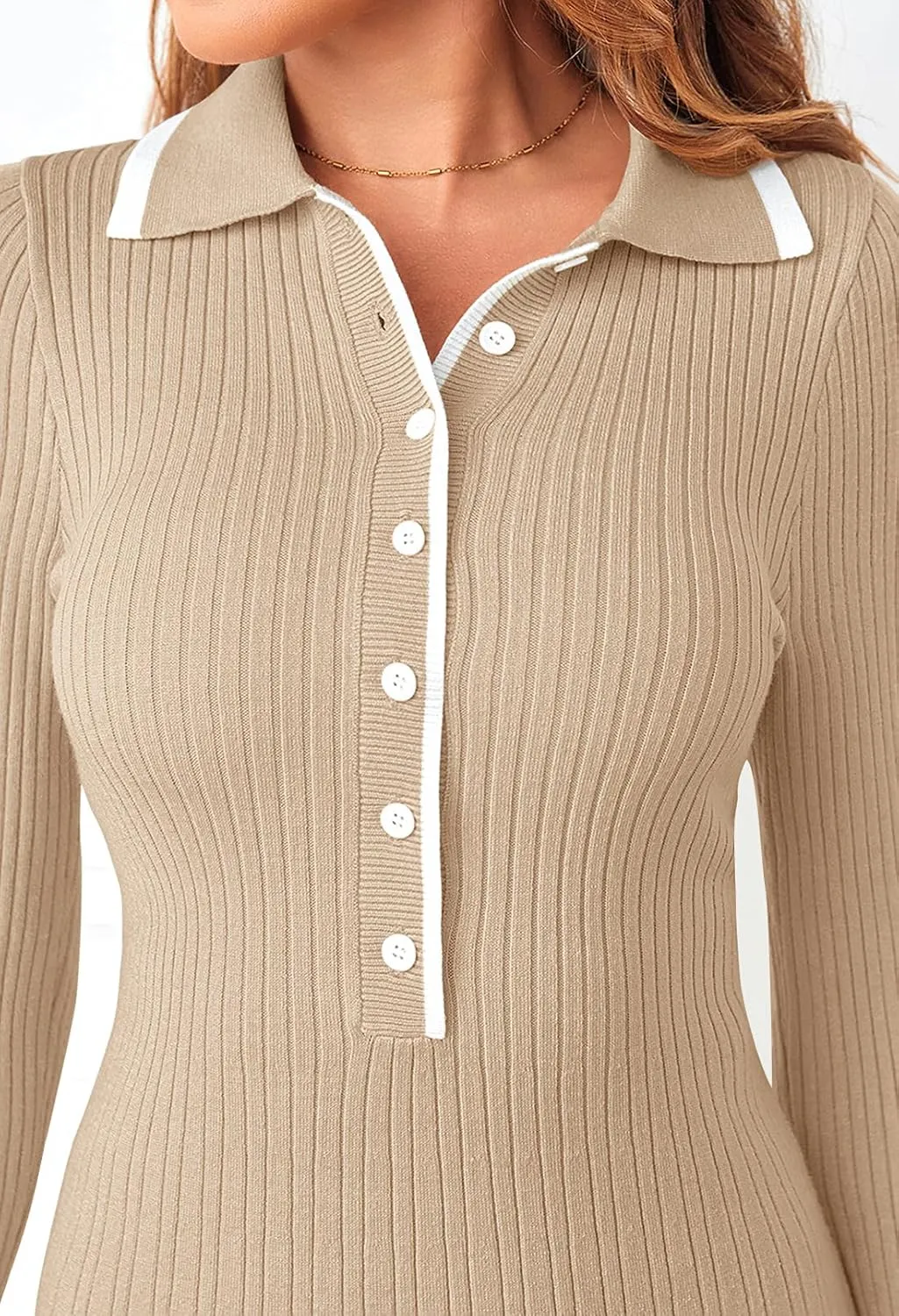 MEROKEETY Women's Long Sleeve V Neck Sweater Dress 2025 Spring Button Knit Pleated Mini Work Dresses