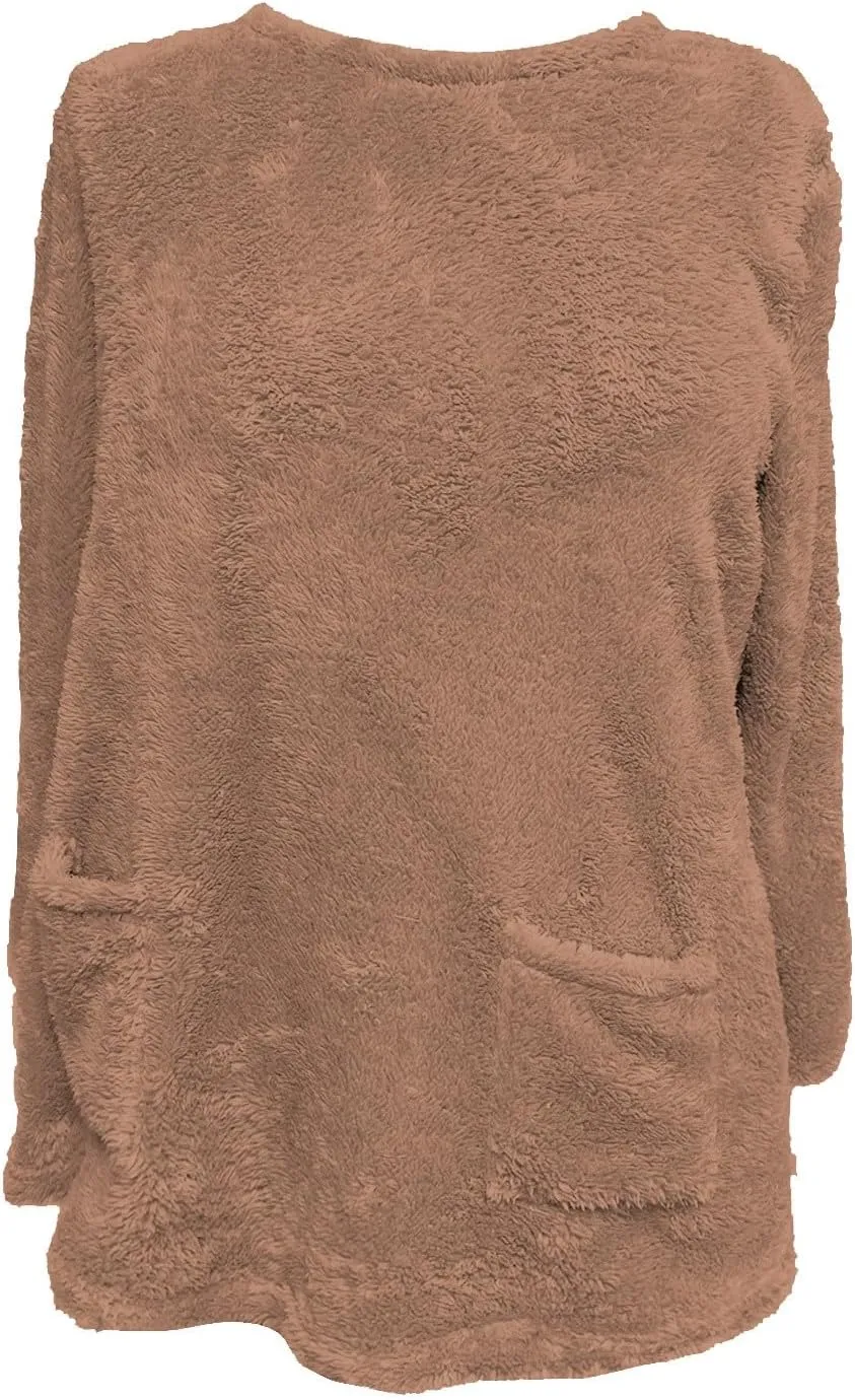 midelxp 2024 Soft Sherpa Pullover Womens Oversized Fuzzy Fleece Crewneck Sweatshirts Winter Faux Fur Loungewear with Pockets