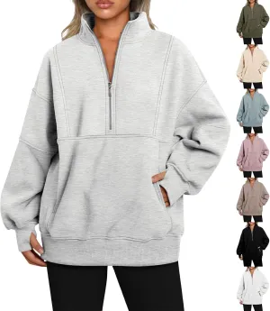 midelxp Half Zip Sweatshirt Women Fleece Oversized Hoodies Trendy Long Sleeve Quarter Zip Pullover Thumb Hole Winter Clothes