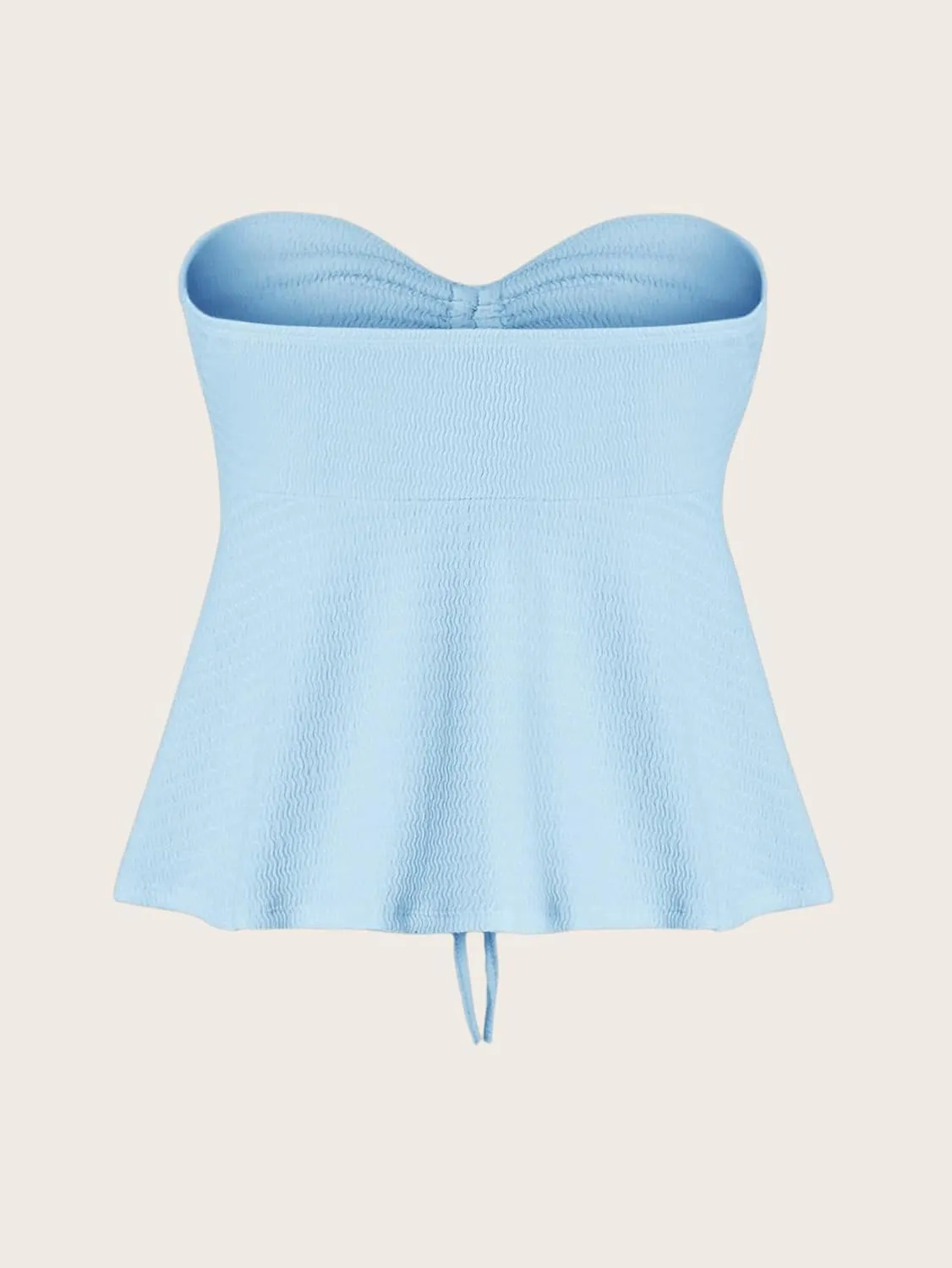 Milumia Women Tie Front Ruched Tube Top Strapless Flared Hem Peplum Bandeau Tops