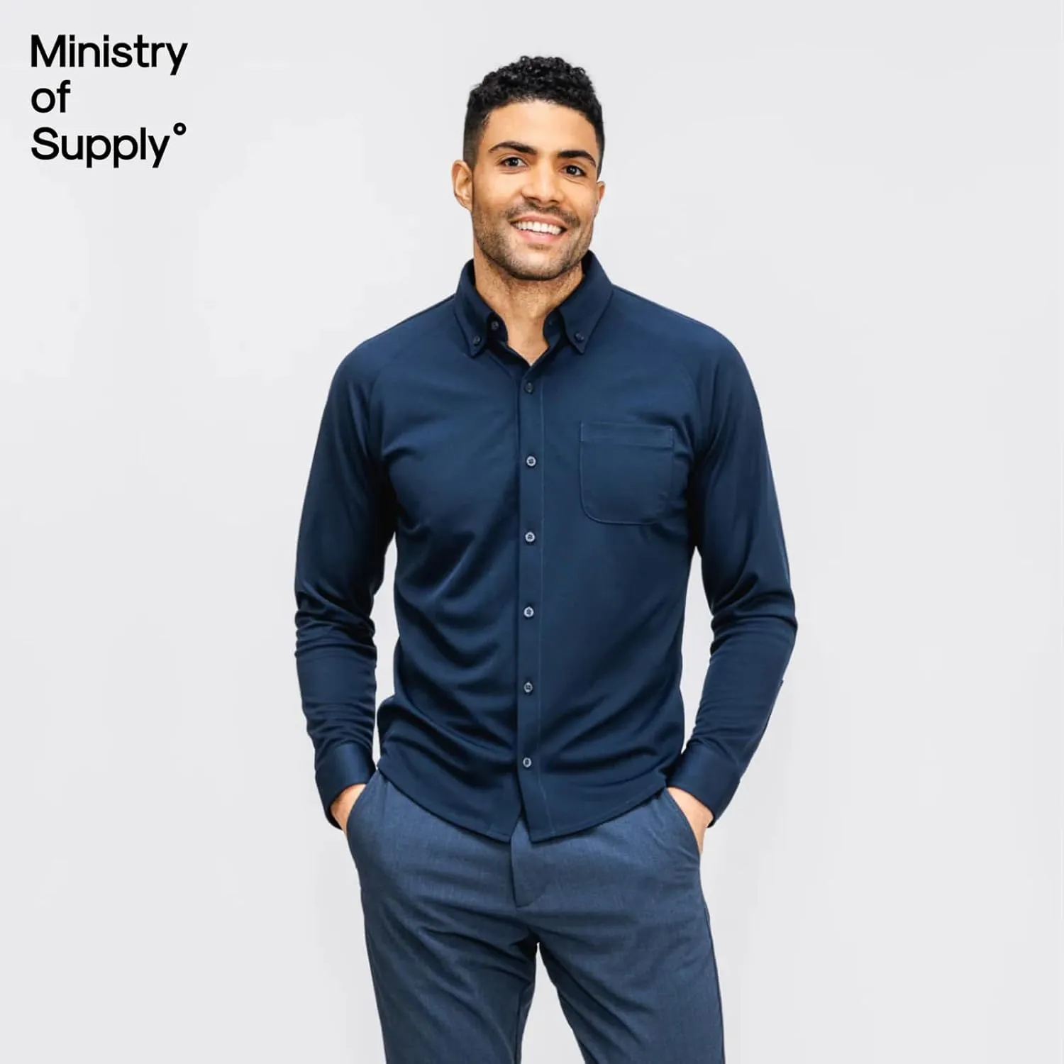 Ministry of Supply Men's Apollo Raglan Sport Dress Shirt, Casual Long Sleeve Button Down, Moisture Wicking, Wrinkle-Resistant