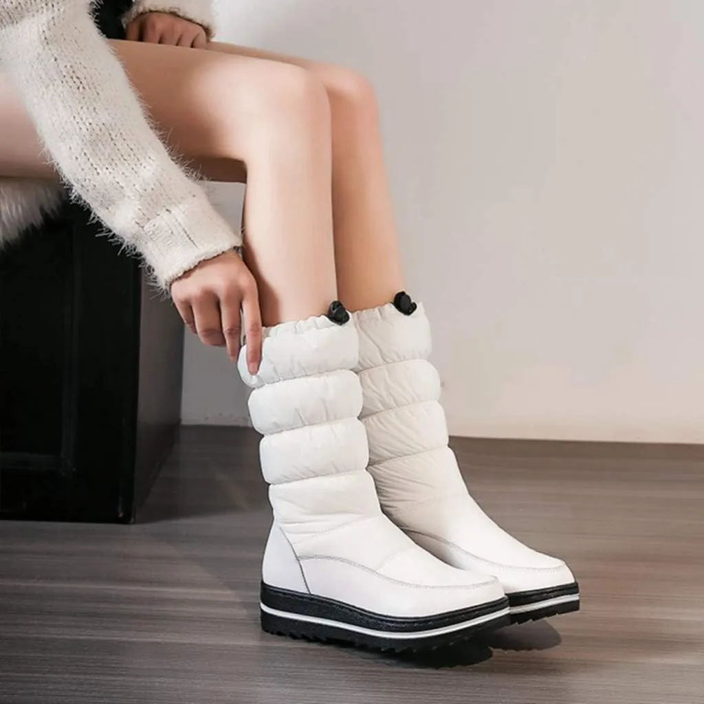 MIOKE Women's Waterproof Rain Snow Boots Winter Fashion Mid Calf Fur Lined Platform Elastic Arctic Snow Boot