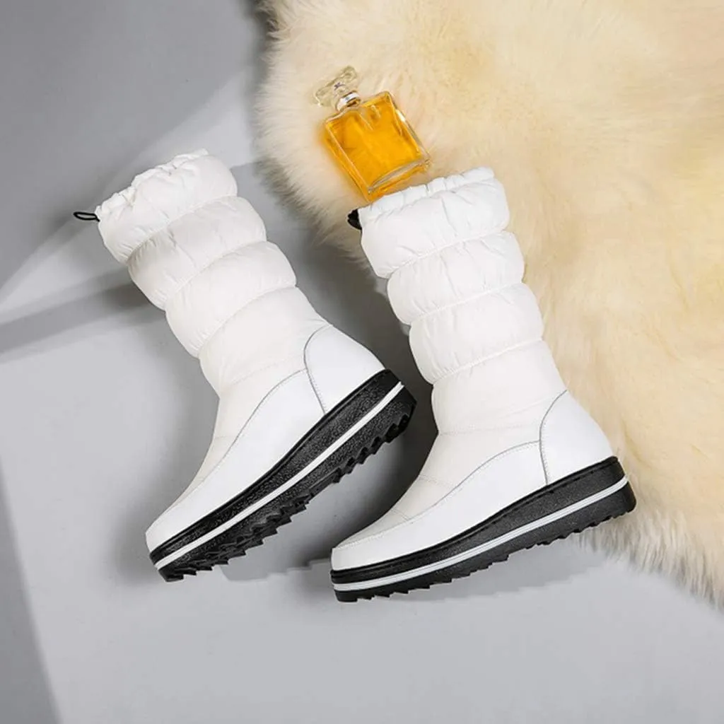 MIOKE Women's Waterproof Rain Snow Boots Winter Fashion Mid Calf Fur Lined Platform Elastic Arctic Snow Boot