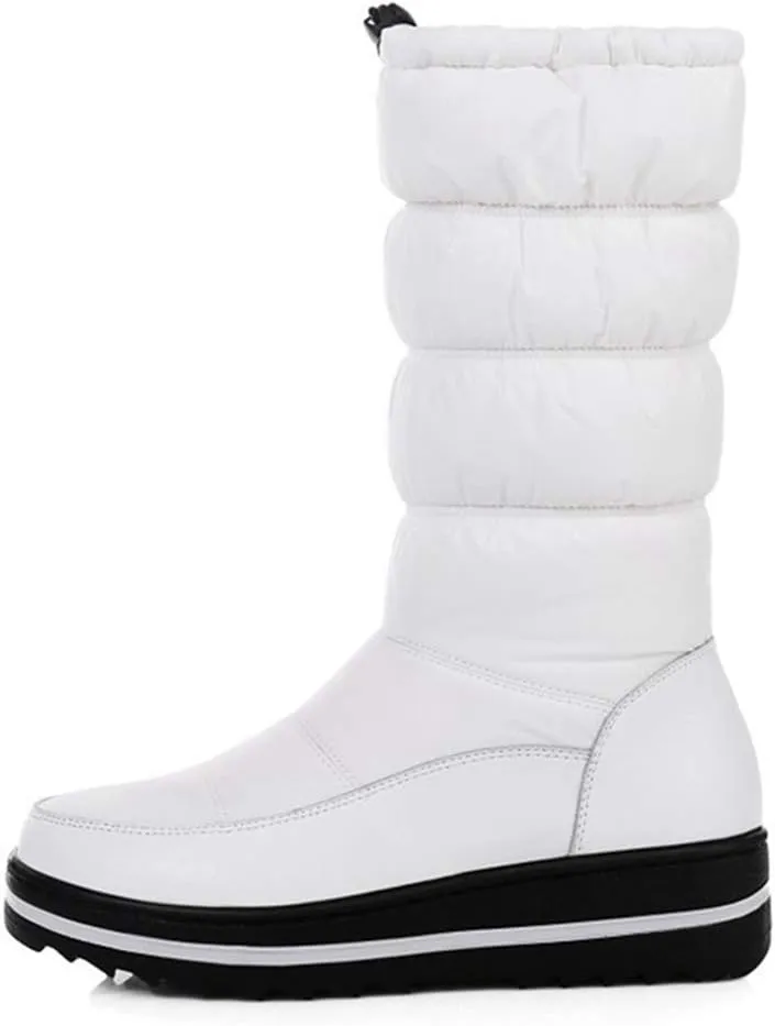 MIOKE Women's Waterproof Rain Snow Boots Winter Fashion Mid Calf Fur Lined Platform Elastic Arctic Snow Boot